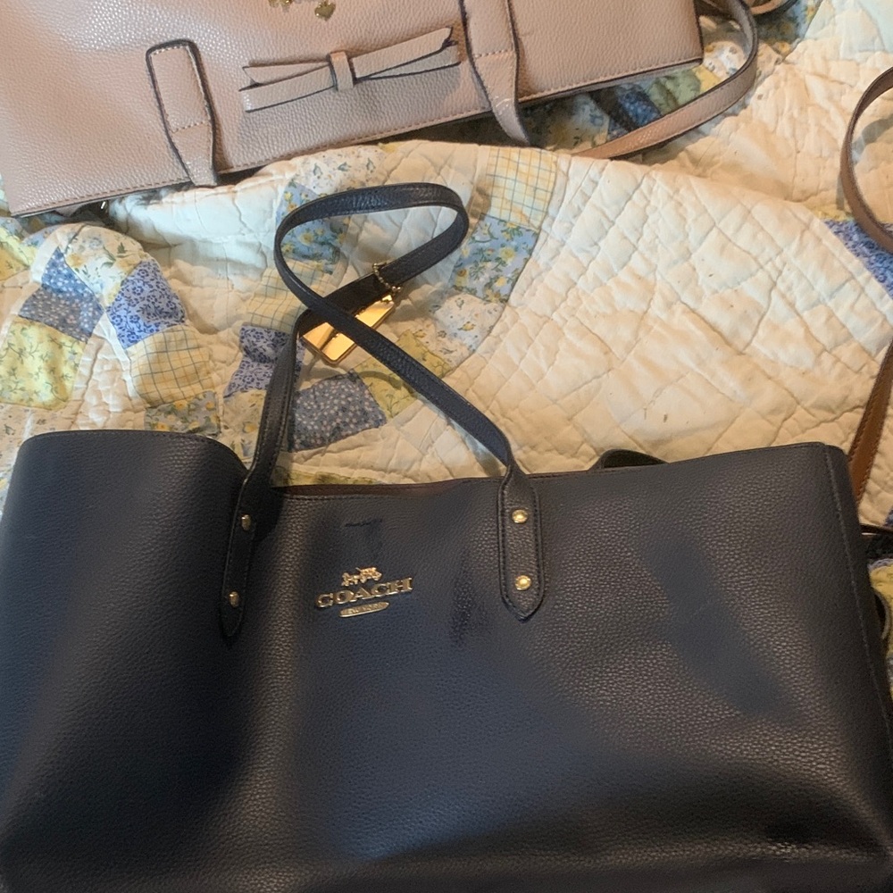 Coach Black Pebbled Leather Tote with Gold Logo